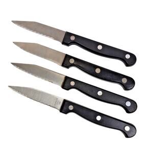 Set of 4 VTG Pairing Knives with Black Handles Serrated 3 in Blades